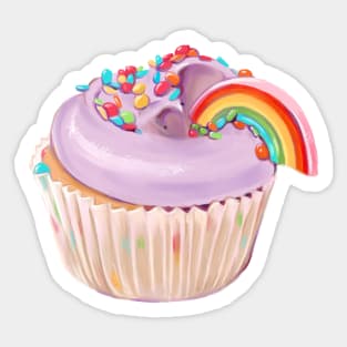 Pink Pastel Rainbow Cupcake Sticker